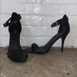 black faux leather high heels